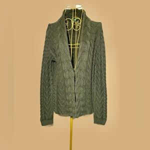 Lauren Ralph Lauren Cotton Cable Knit Green Cardigan with Hook & Eye Closure, M